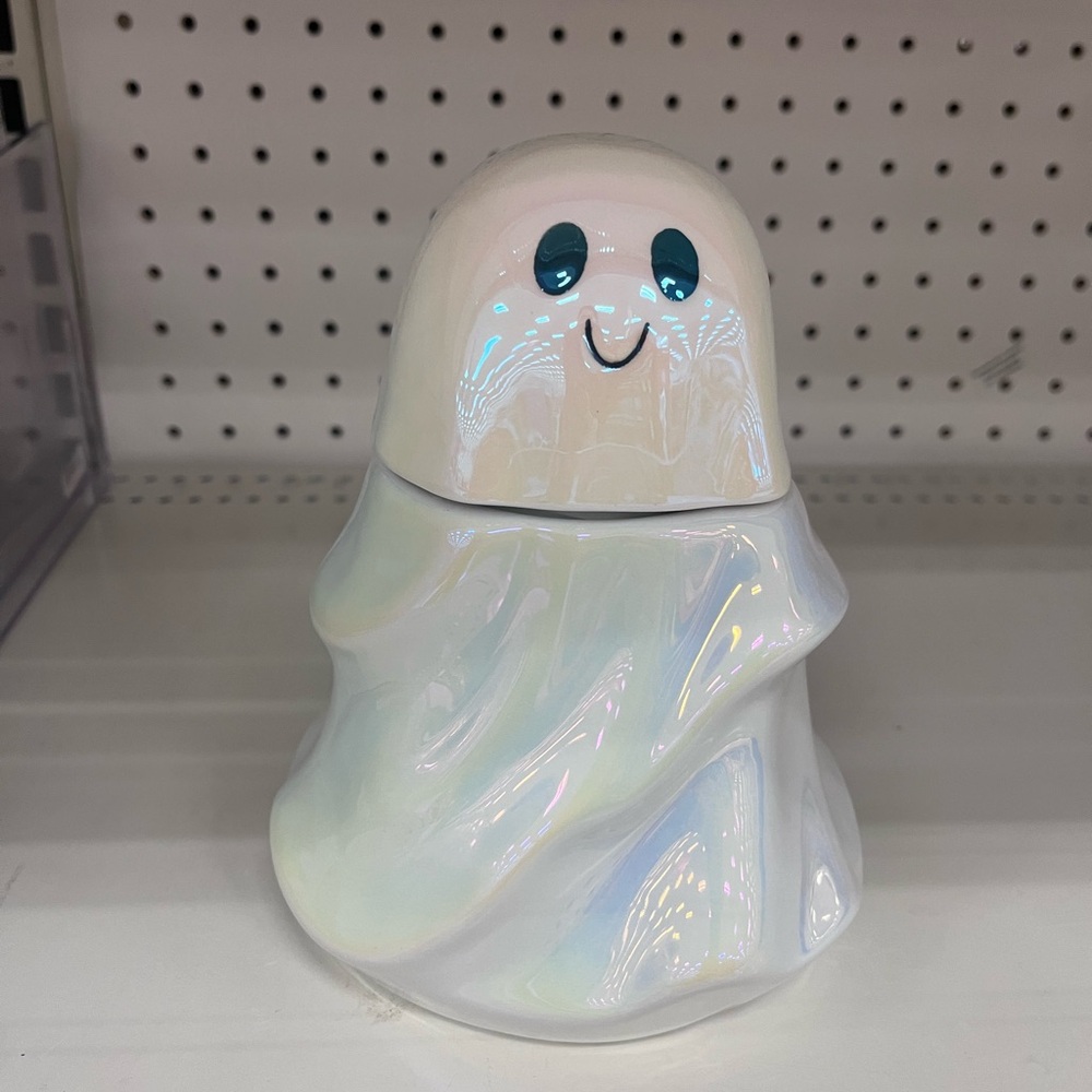 Target Bullseye Playground Halloween White Iridescent Ghost Jar 7"H (NEW)🎃